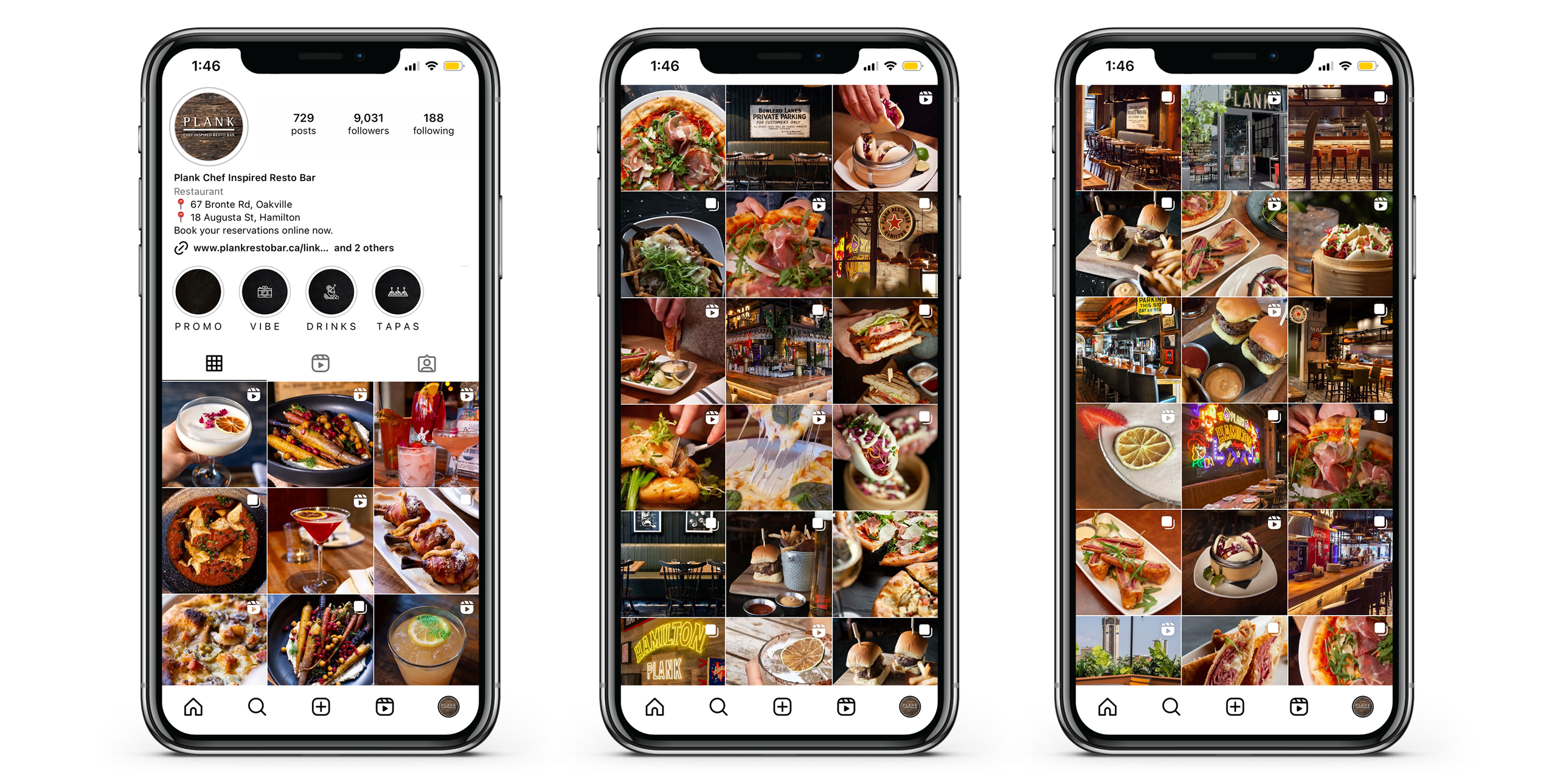 Plank Restobar restaurant bar social media content creation management Instagram feed