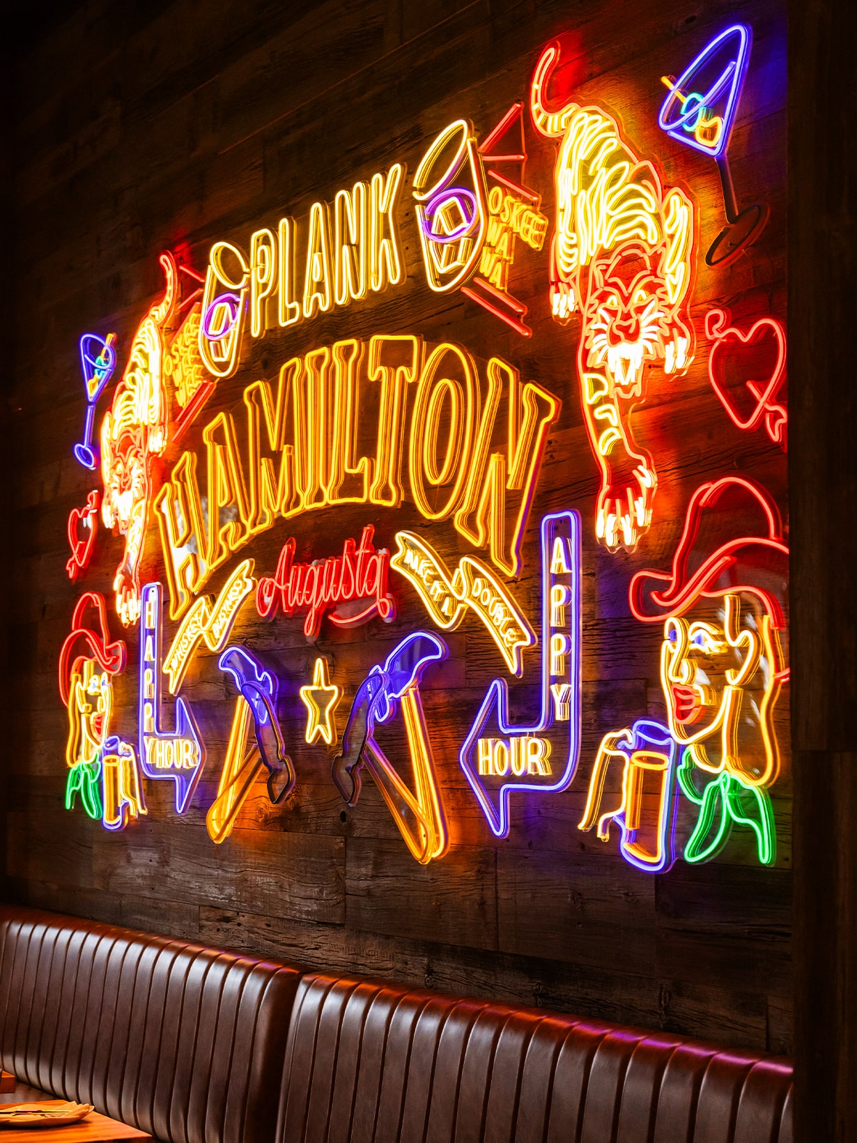 Plank Restobar Hamilton Augusta custom neon design by The Laundry Design Works